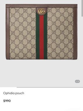 Gucci Beige/Brown GG Supreme Ophidia Pouch with Green-Red Web